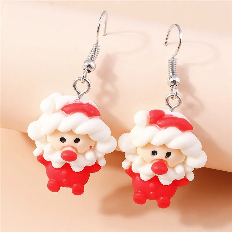 Aihua Hot Sale 3D Cute Cartoon Christmas Earrings Kawaii Fluffy Decoration Tree Deer Bell Earrings for Women Xmas New Year Gifts