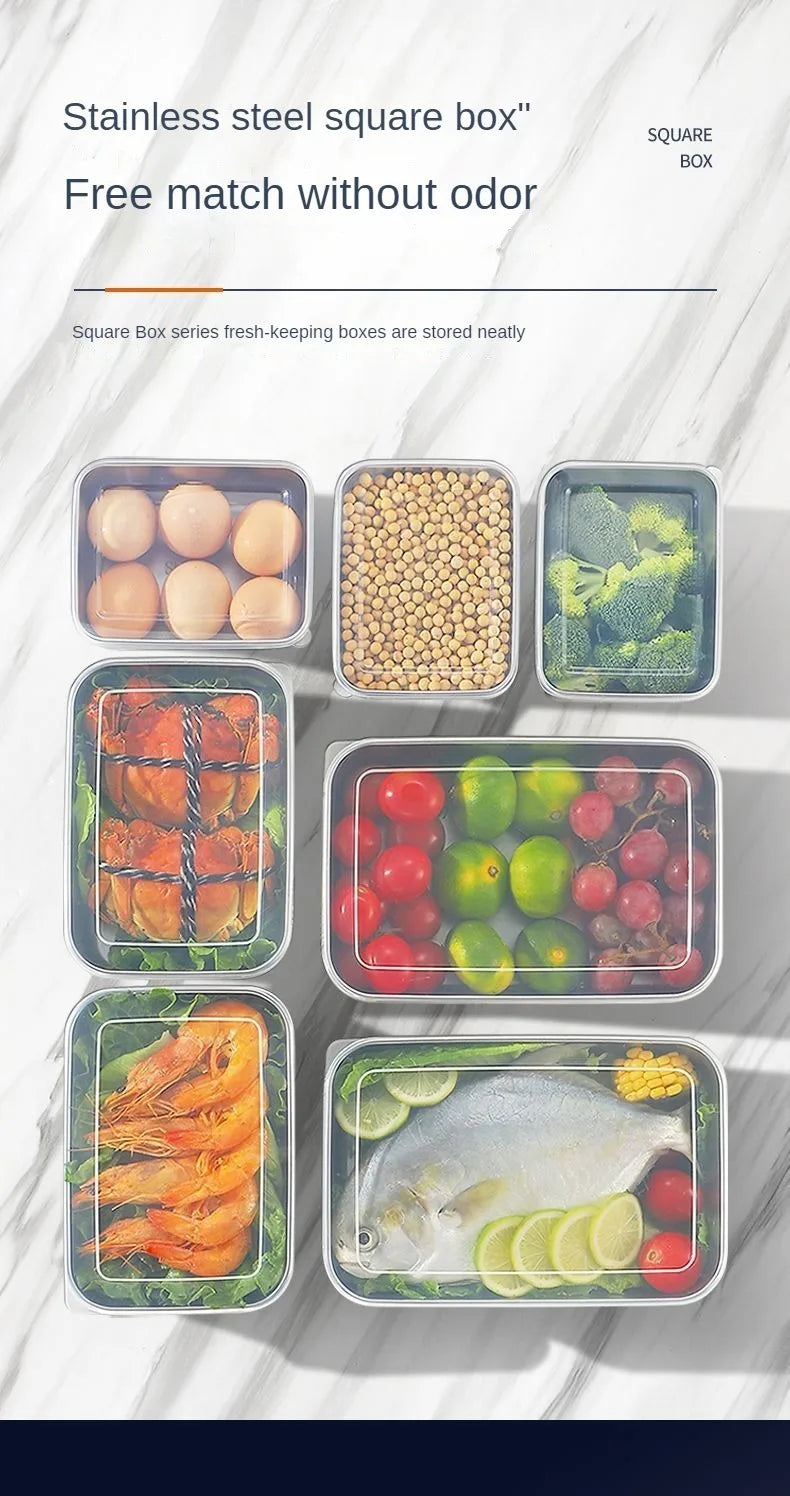 Thickened Square Plate Stainless Steel Rectangular Food Storage Pan With Lid Commercial Dish Tray Freshing Lunch Box Container