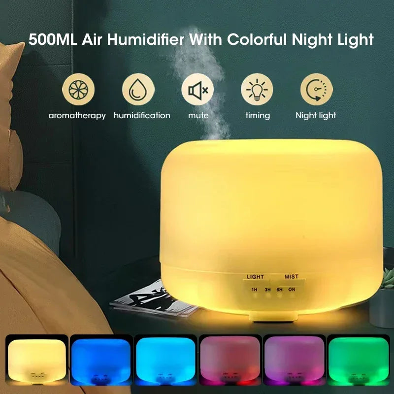 500ML Air Humidifier Essential Oil Diffuser Aroma Diffuser With Dual Color Night Lights USB Humidifier Mini-Size Humidifier