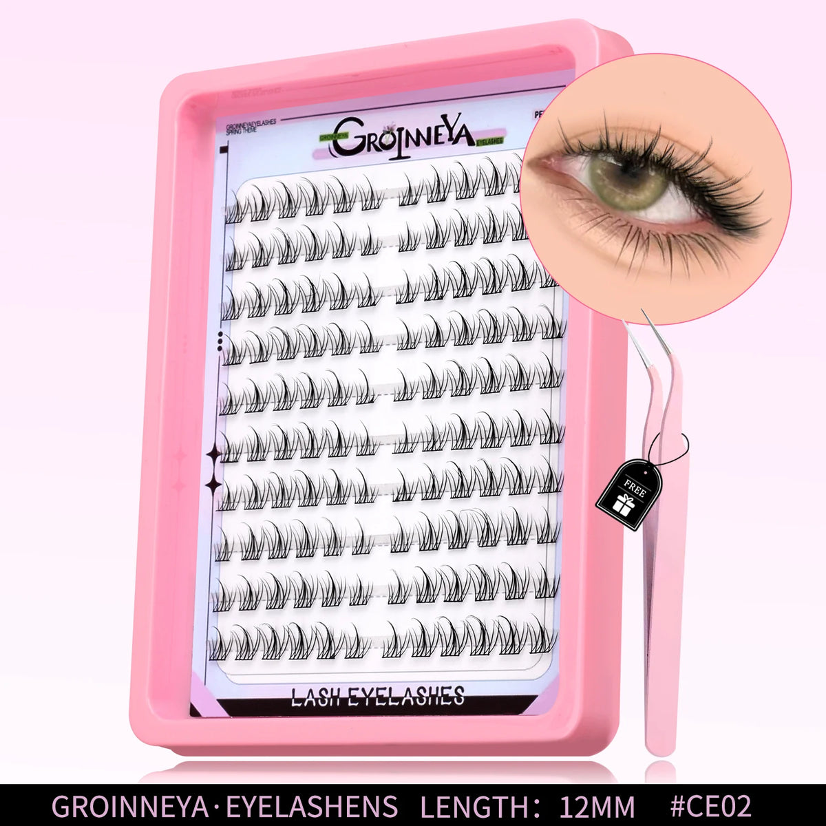 GROINNEYA Natural Cluster Lashes C Curl Manga Lashes Soft Cross Wispy Individual Cluster Anime Eyelashes Extension Eye Makeup