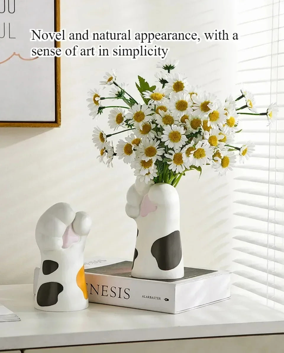 Vase Cat Claw Resin Craft Flower Pot Modern Desktop Cat Paw Ornaments Home Decoration Multifunction Simple Creative Cartoon Vase