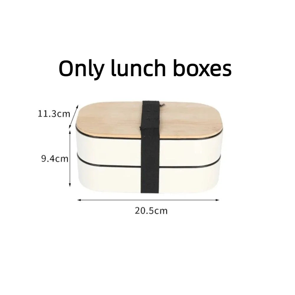 1200ML Divided Lunch Box Picnic Microwave Wooden Cover Japanese Bento Box Portable Double Layer Food Container For Kids