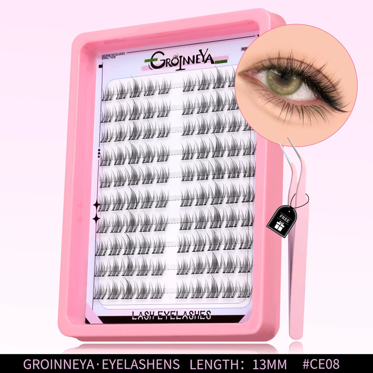 GROINNEYA Natural Cluster Lashes C Curl Manga Lashes Soft Cross Wispy Individual Cluster Anime Eyelashes Extension Eye Makeup