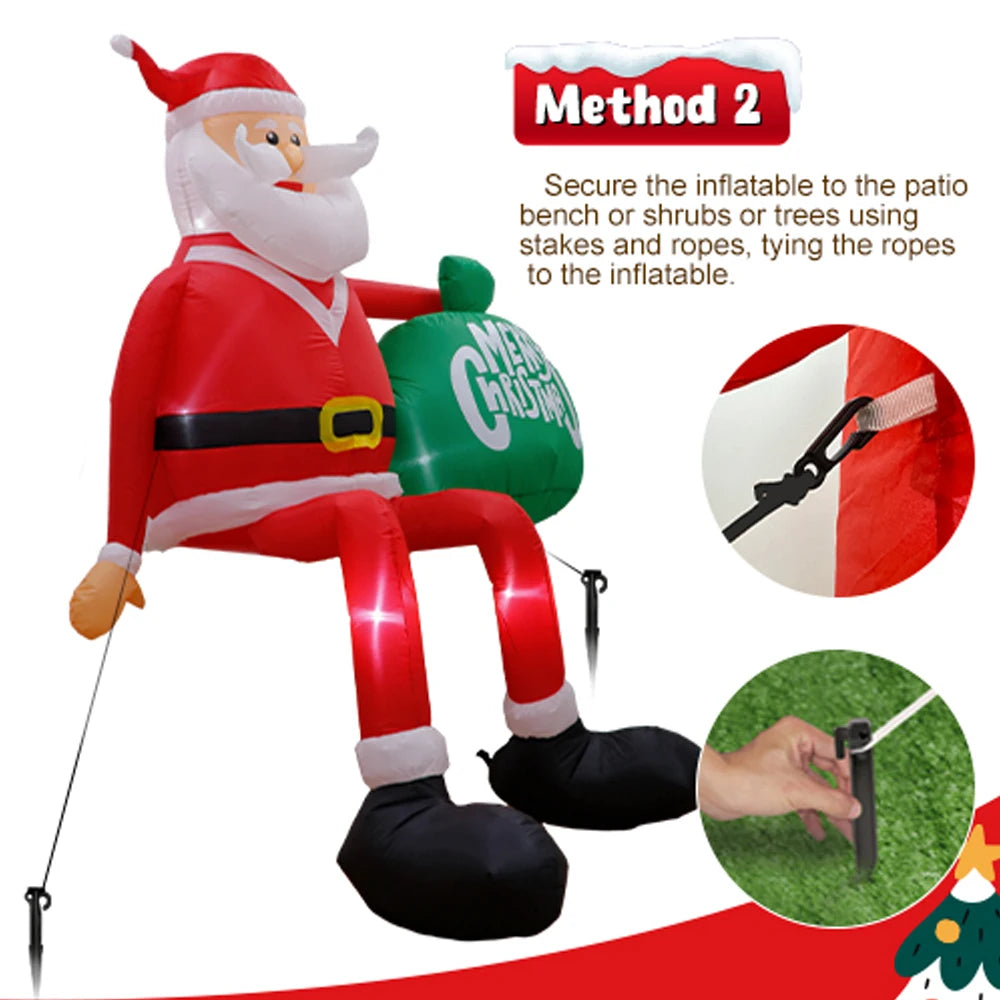 NEW 8FT Inflatables Christmas Santa Hold Present Bag Outdoor Decorations with LED,Christmas Blow Up Outdoor Yard Xmas Decoration
