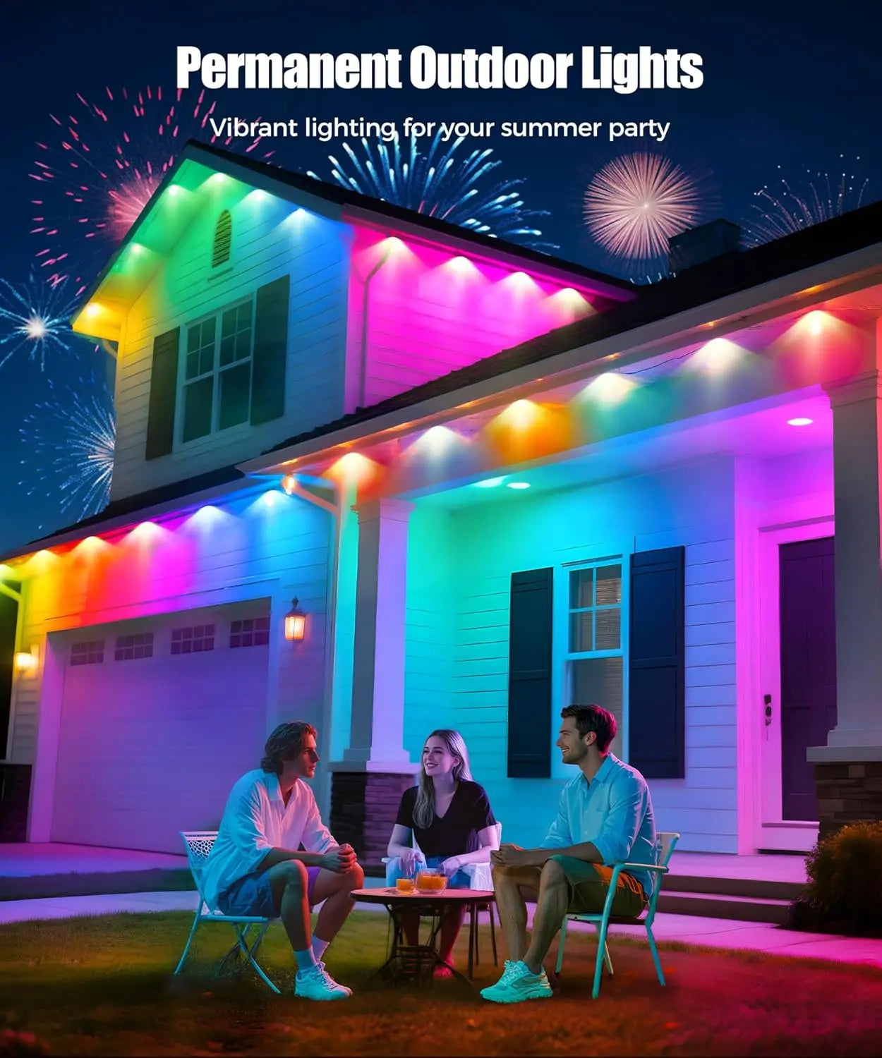 60M Smart RGB Eave Lights App & Remote IP67 Permanent Outdoor LED String Lights Home New Year Christmas Birthday DIY Lighting