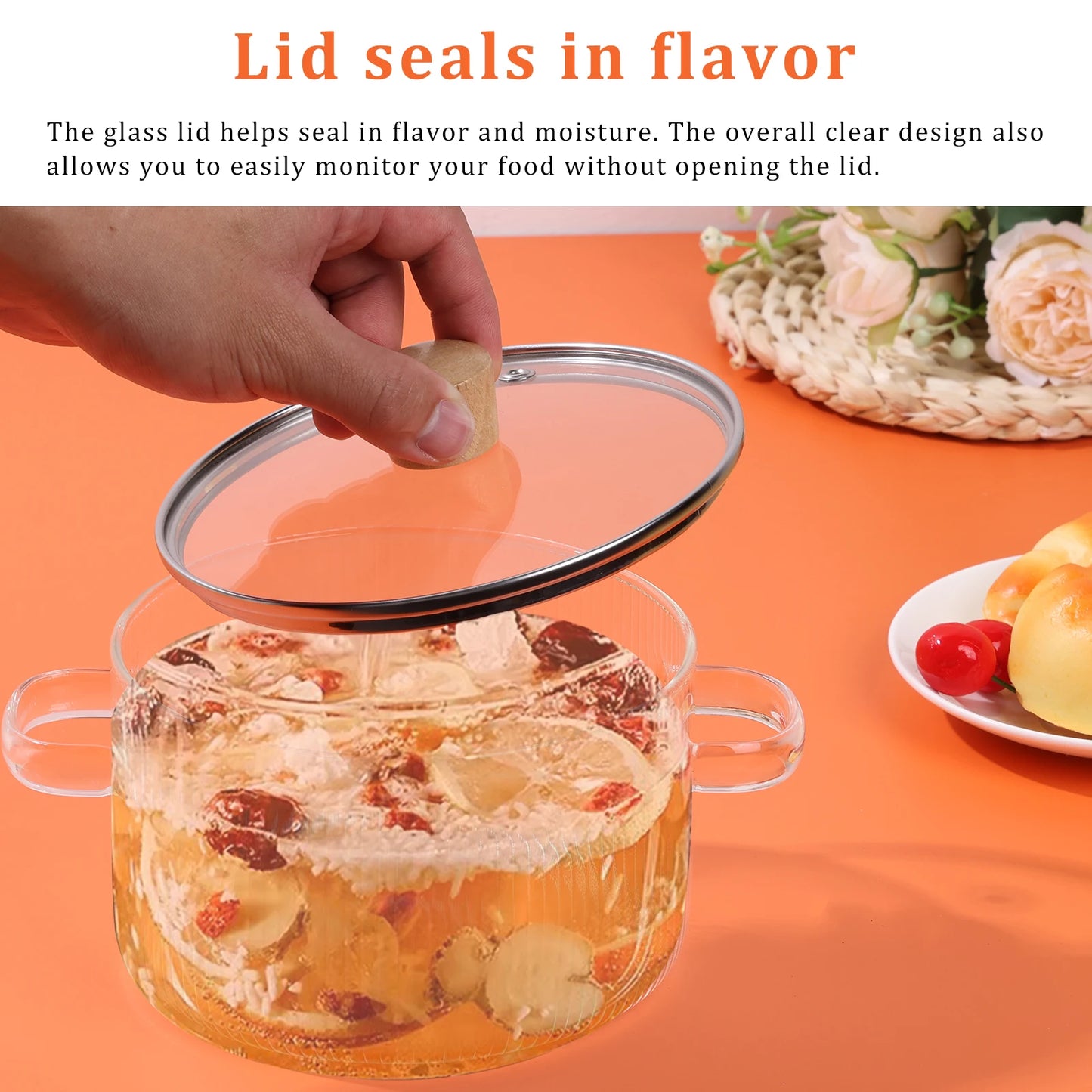 Glass Cooking Pot with Lid – 1.6L Heat-Resistant Borosilicate Glass Saucepan