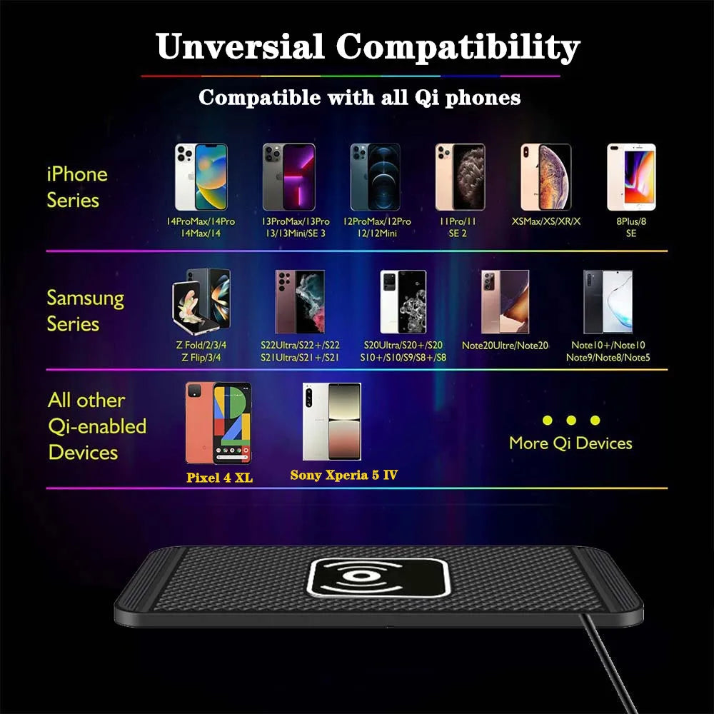 Car Wireless Charger Non-Slip Pad Silicone Fast Charging Wireless Charger for Car for IPhone 15 14 Xiaomi Huawei Samsung S23 S22