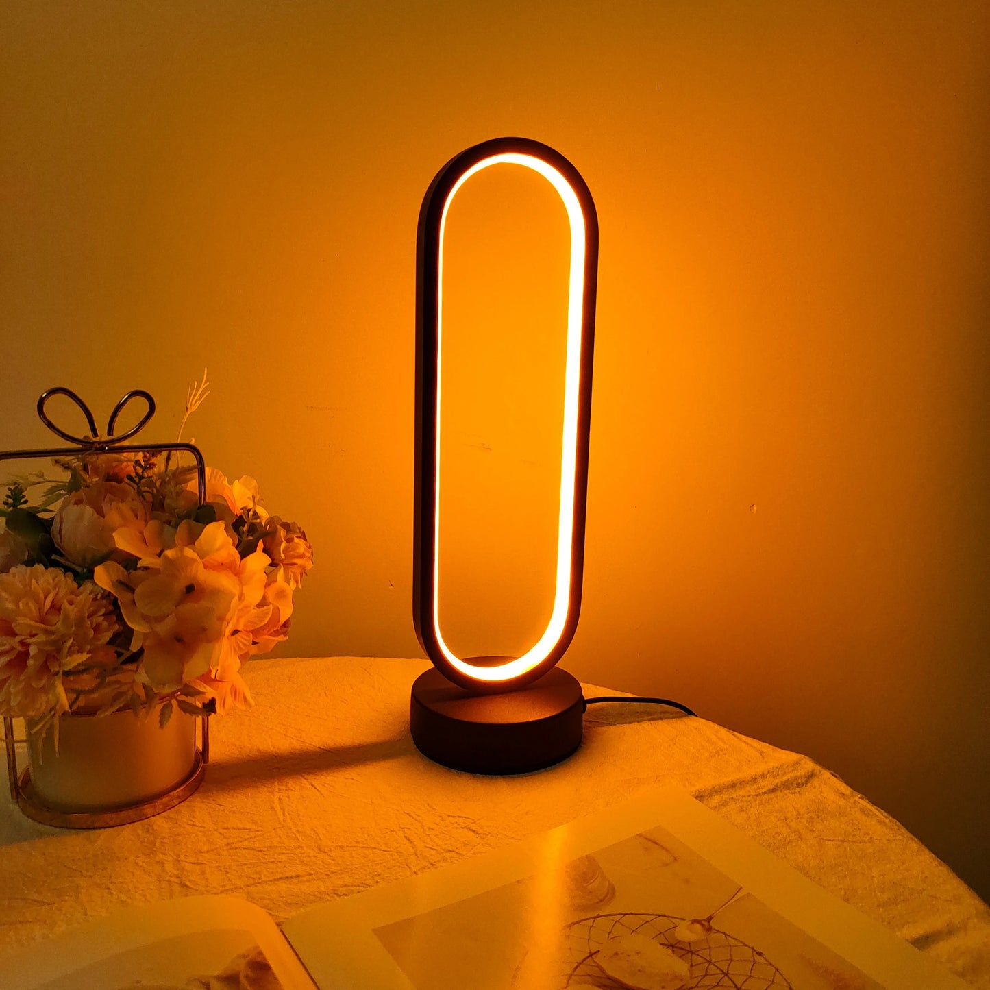 LED Ring Bedside Lamp – 3-Color Dimmable Night Light for Bedroom & Living Room