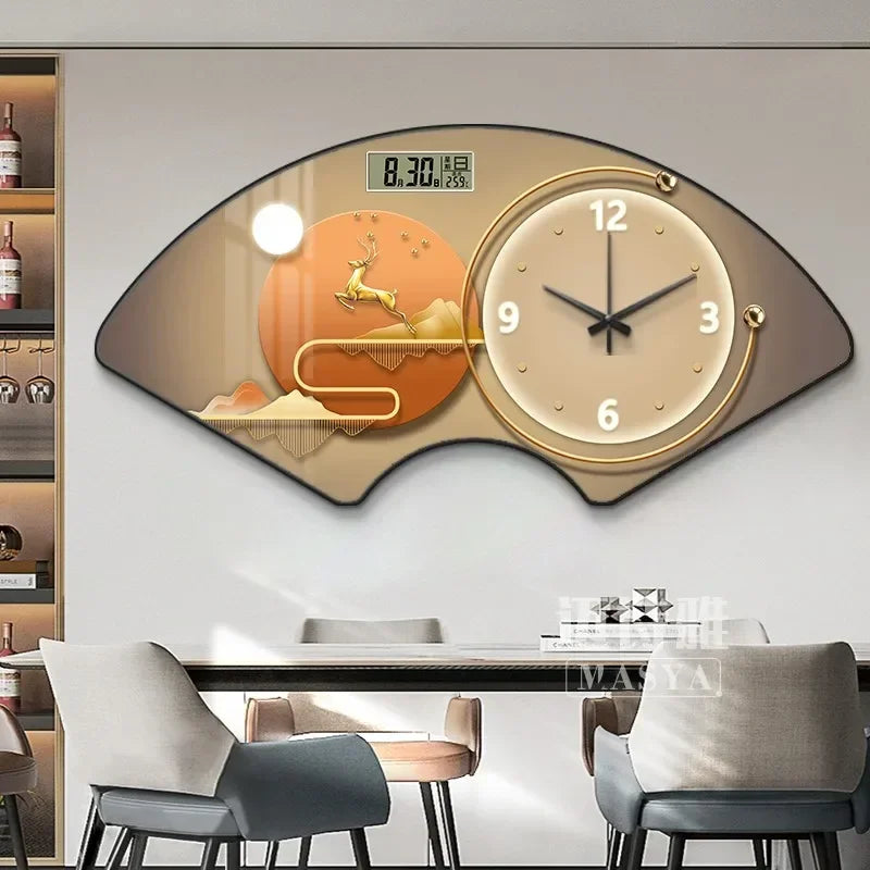 Perpetual calendar electronic clock wall clock Living room fan dining room decorative painting calendar clock hanging picture