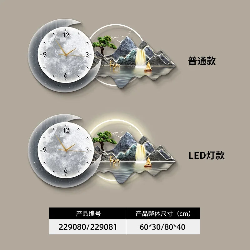 Restaurant Decoration Painting Clock Silent Luxury High Grade Luminous Landscape Mural