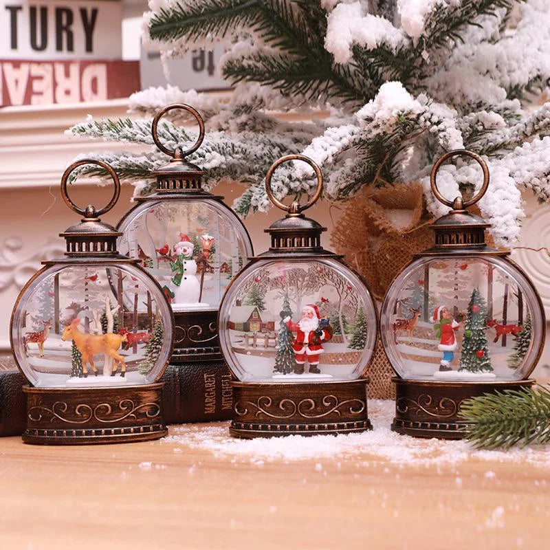 Christmas Snow Lantern Christmas Scene Lighted Snow Globes Swirling LED Snow Globe Christmas Light Up Snow Globe Lantern