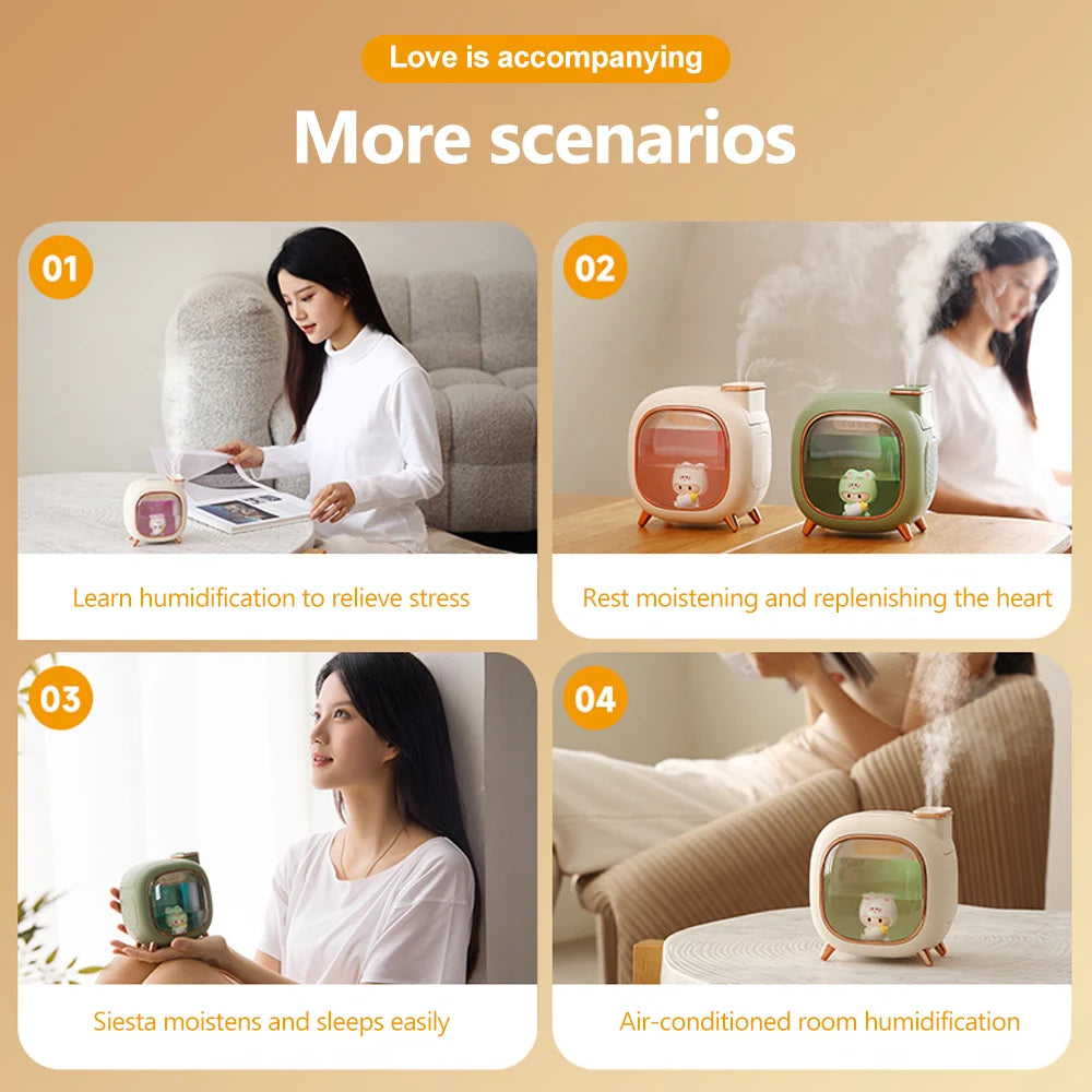 Cartoon Dolls Ultrasonic Air Humidifier 500ML Large Capacity Aroma Essential Oil Diffuser USB Colourful Breathing Night Lights