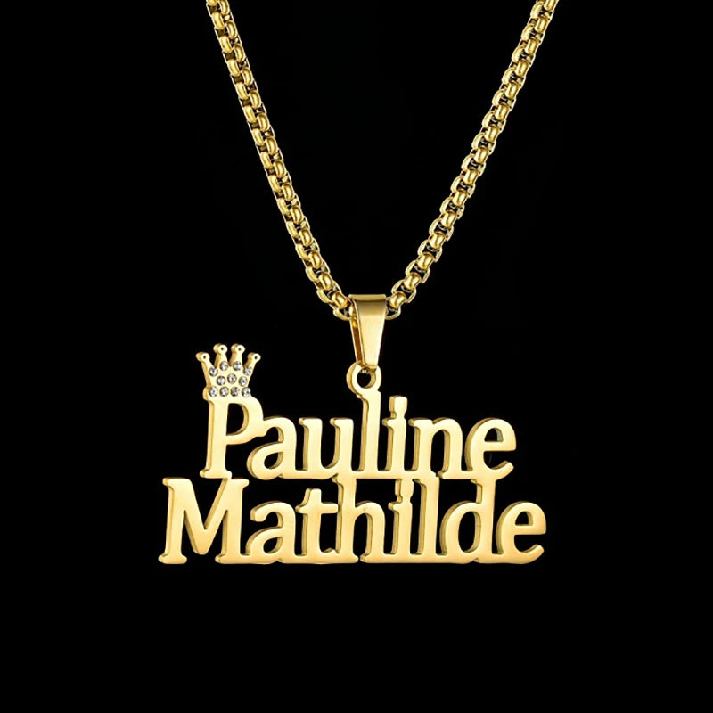 Royal Elegance: Custom Stainless Steel Name Necklace with Crown Pendant & Thick Chain
