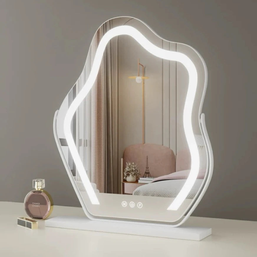 Cloud Shape vanity Mirror with Lights LED Makeup Mirror with Dimmable 3 Modes Touch Screen Control White 360-Degree Rotation