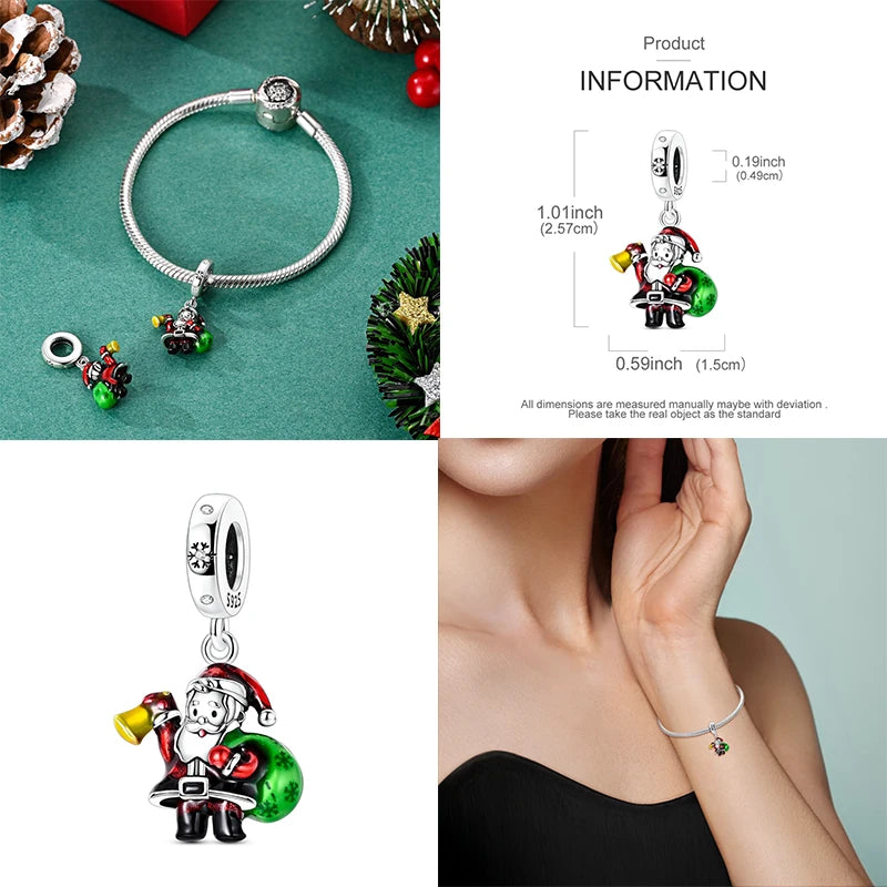 Ladies' Christmas Bead Pendant 925 Pure Silver Snowman Santa Claus Suitable Original Bracelet Exquisite DIY Jewelry Gift