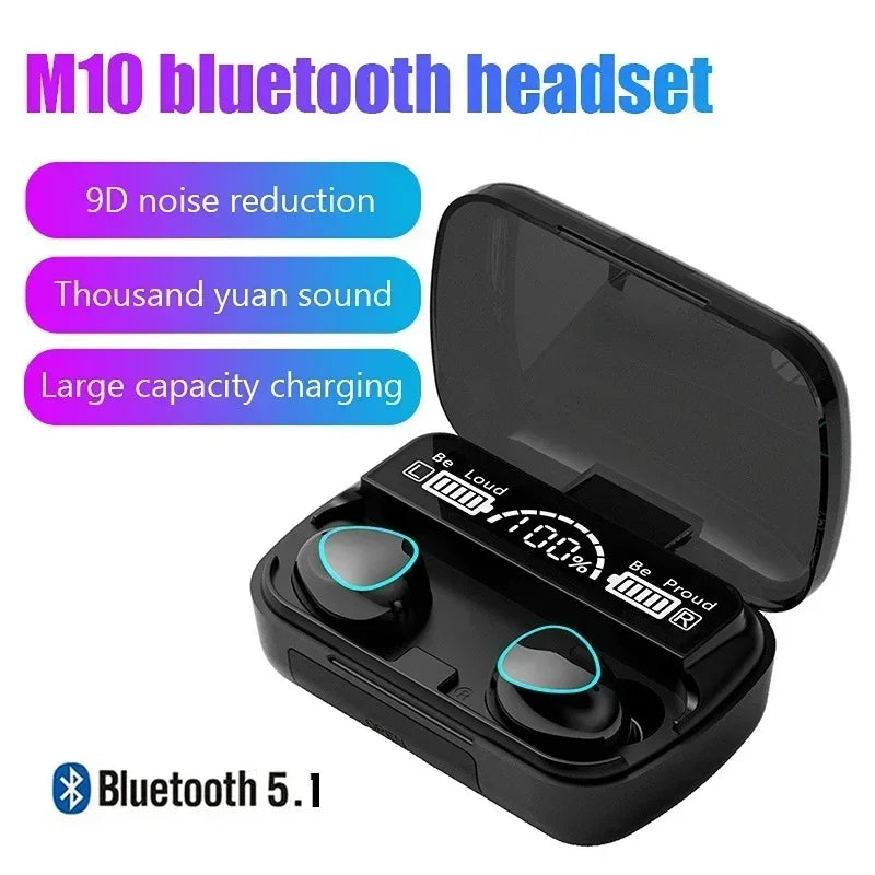 M10 Pro Bluetooth Earbuds – HiFi Stereo Sound with LED Display & Waterproof Design