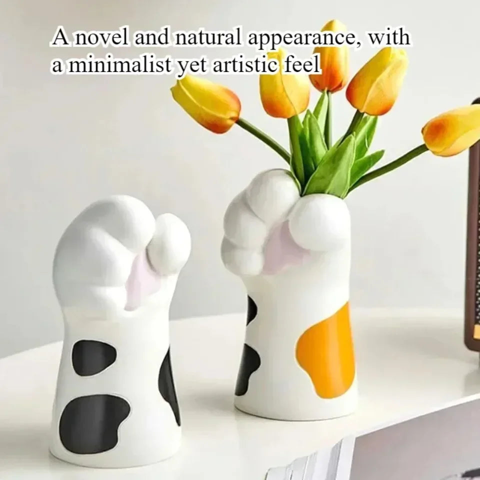 Vase Cat Claw Resin Craft Flower Pot Modern Desktop Cat Paw Ornaments Home Decoration Multifunction Simple Creative Cartoon Vase