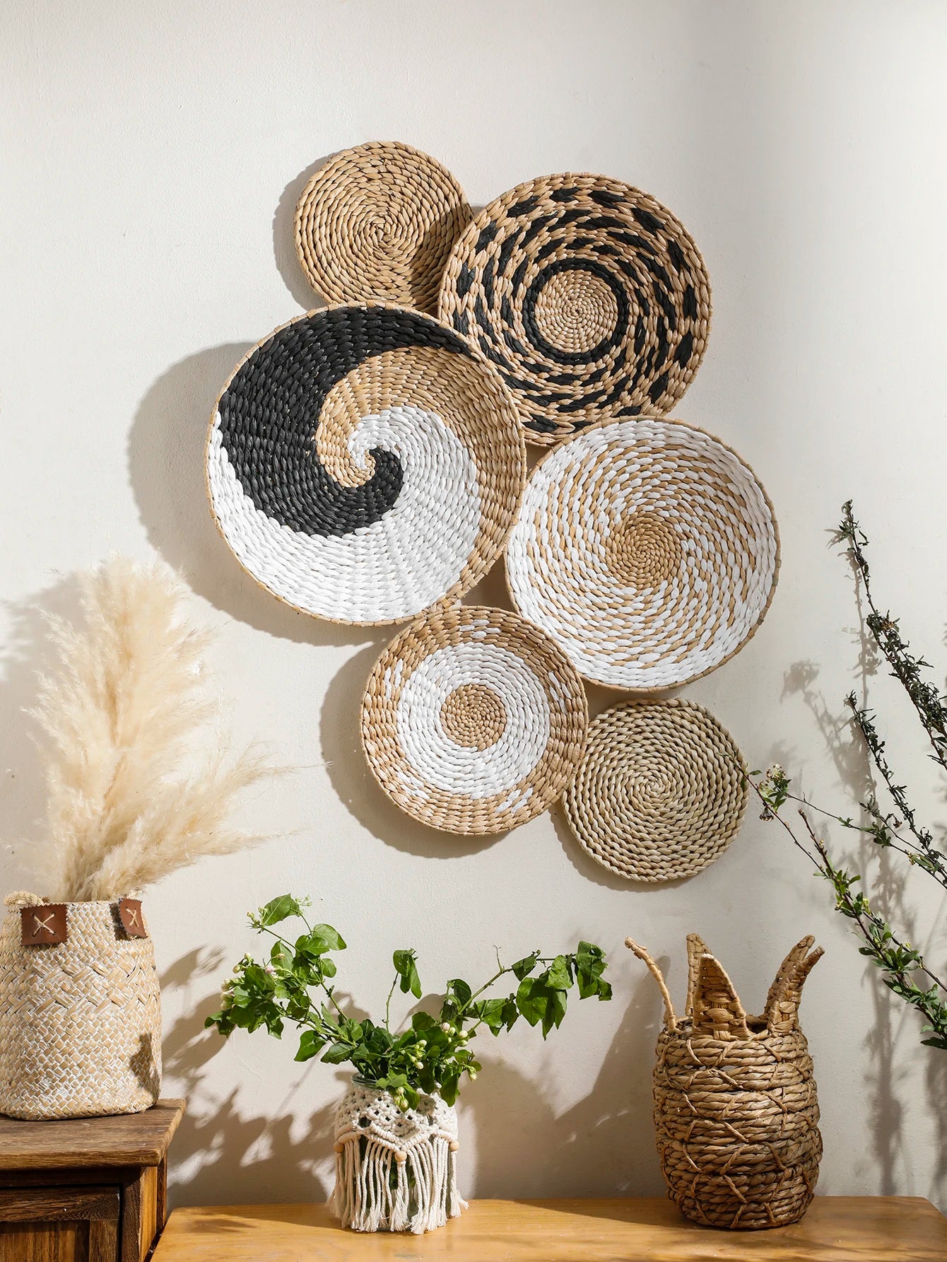Seagrass Wall Hanging Decor Wall Basket Boho Home Decoration Handmade Natural Wall Art for Kitchen Bedroom Living Room Ornament