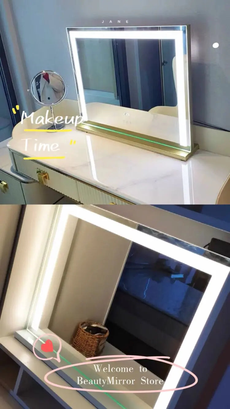 Large Vanity Mirror with Lights Lighted Makeup Mirrors with Dimmable LED Strips Tabletop for Women Dressing Room Bedroom