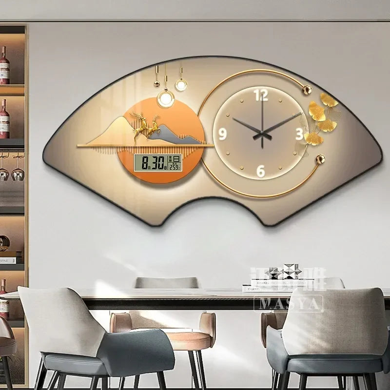 Perpetual calendar electronic clock wall clock Living room fan dining room decorative painting calendar clock hanging picture