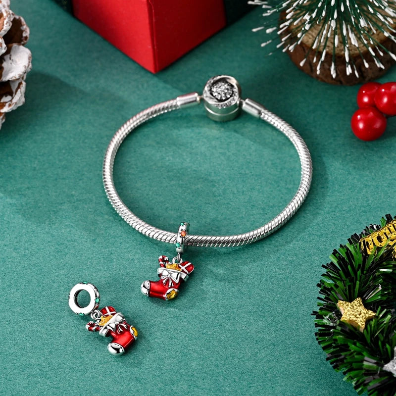 Ladies' Christmas Bead Pendant 925 Pure Silver Snowman Santa Claus Suitable Original Bracelet Exquisite DIY Jewelry Gift