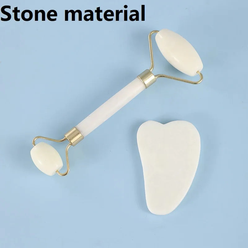 2PCS Gua Sha Natural Stone Gowoman Gua Sha Facial Stone Gua Sha Visage Roller for Face Massager Tool Gouache Scraper LBHL07