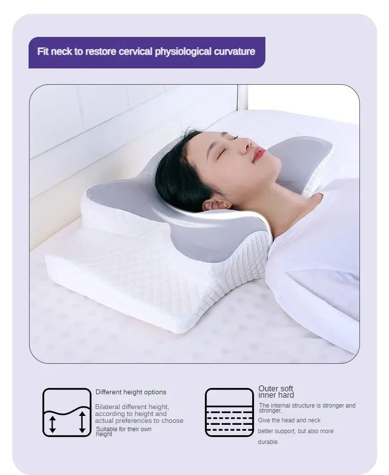 Butterfly-shaped memory foam neck pillow, slow rebound, orthopedic, relieves pain, aids sleep