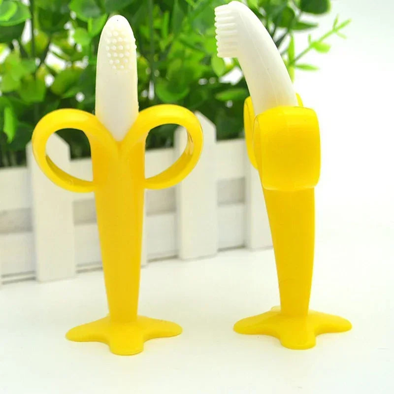 Baby Silicone Training Toothbrush BPA Free Banana Shape Safe Toddle Teether Chew Toys Teething Ring Gift For Infant  Chewing