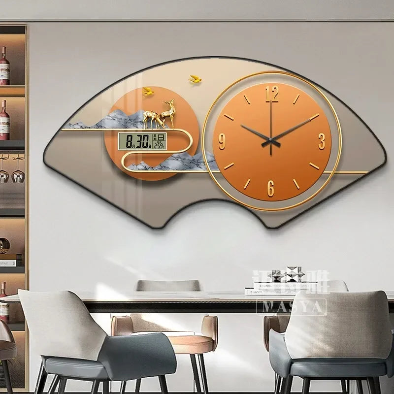 Perpetual calendar electronic clock wall clock Living room fan dining room decorative painting calendar clock hanging picture