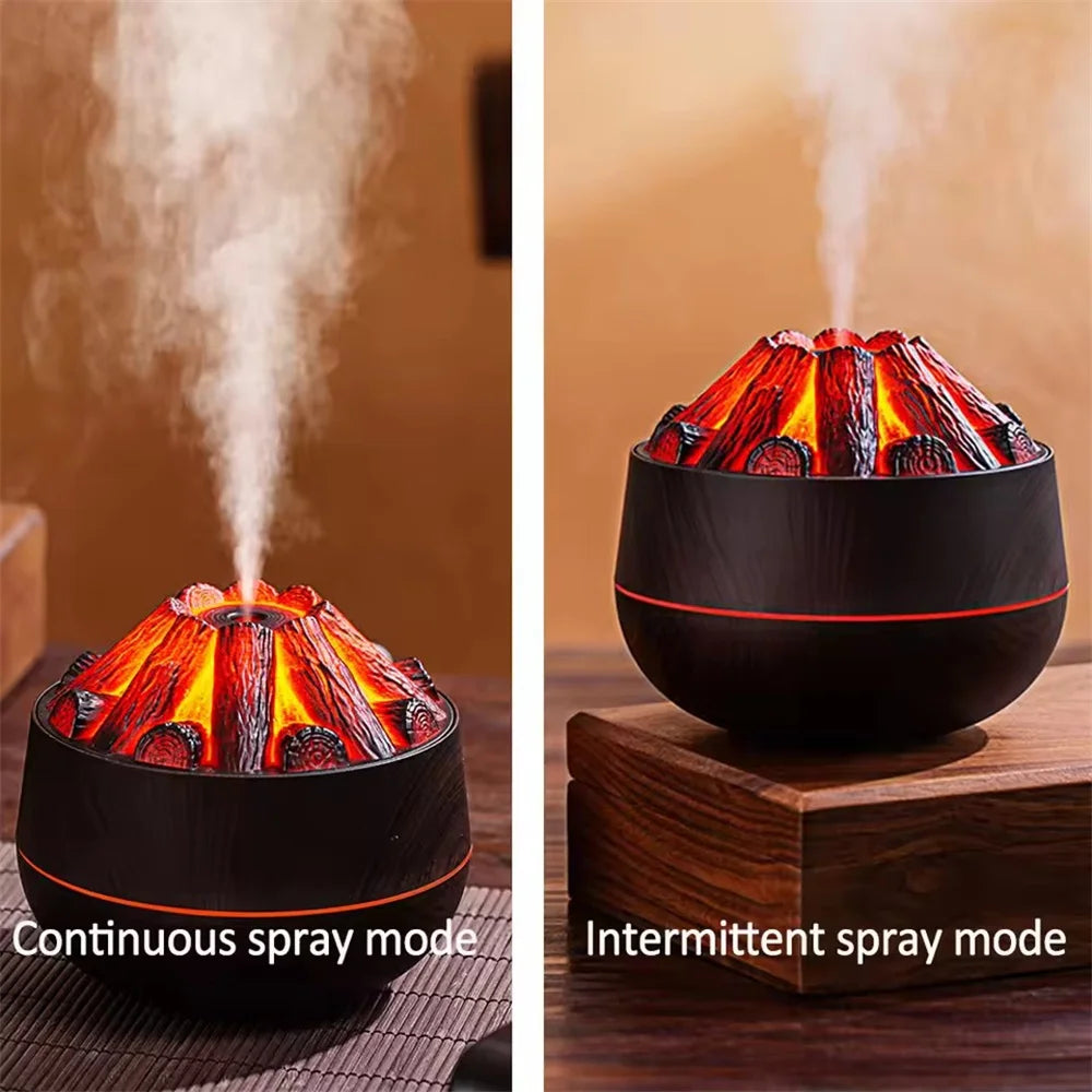 Charcoal Flame Humidifier Aromatherapy Essential Oil Diffuser 300ml Mist Ultrasonic Humidifier for Bedroom Office Night Light