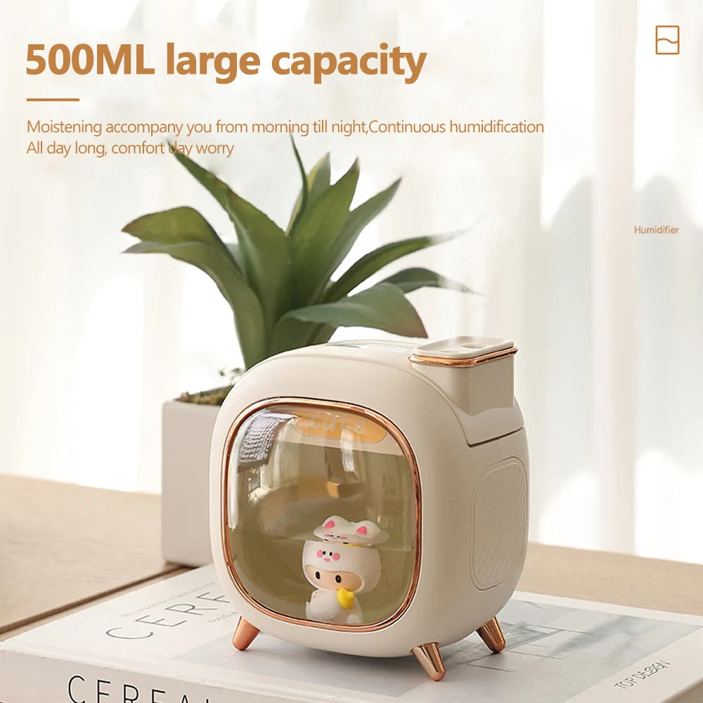 Cartoon Dolls Ultrasonic Air Humidifier 500ML Large Capacity Aroma Essential Oil Diffuser USB Colourful Breathing Night Lights