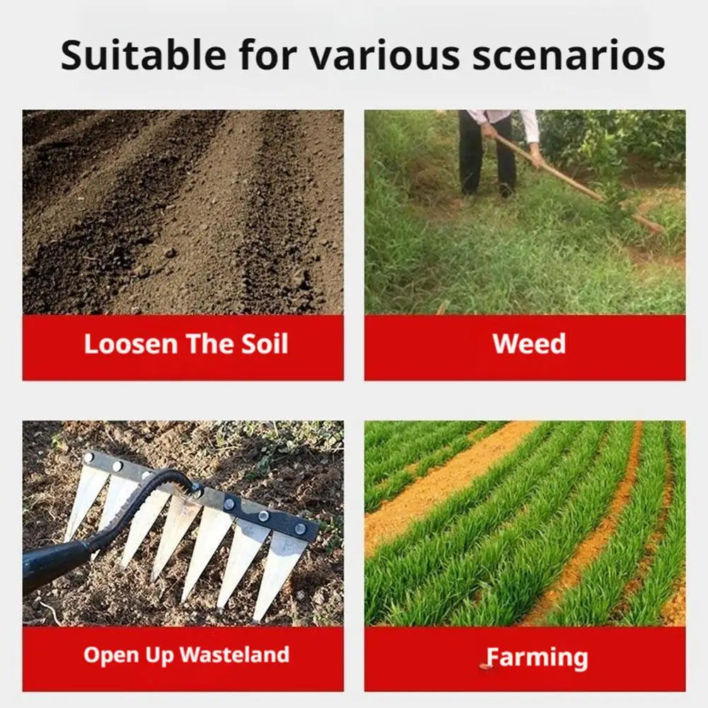 5/6/7/8 Teeth Garden Hand Rake Farm Tool Weeding Scarifier Agricultural Nail Harrow Metal Harrow Garden WeedingTool