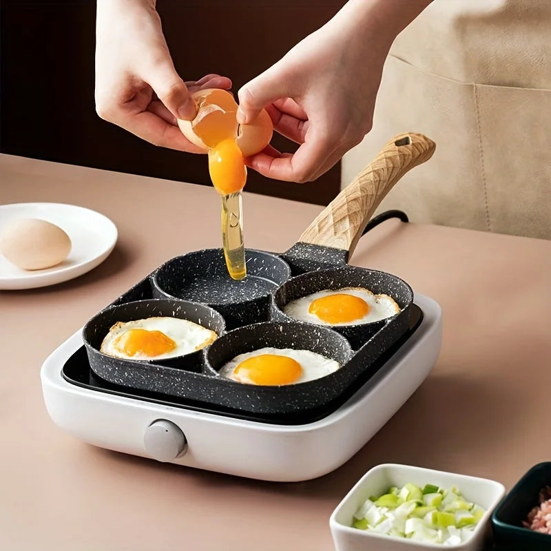 4-Hole Non-Stick Egg Frying Pan – Multi-Section Skillet for Breakfast & Burgers