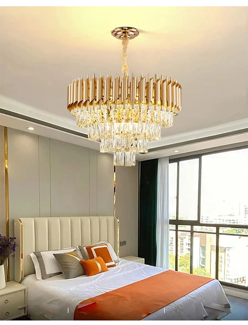 Villa Luxury Living Room Chandelier K9 Crystal Restaurant Pendant Lights Modern Ceiling Chandelier Dining Table Indoor Home Lamp