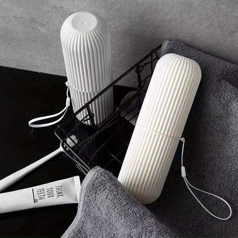1pc Portable Travel Toothbrush Toothpaste Storage Box Set - Compact Couples Oral Care Kit with Mouthwash Cup,Makeup Brush Holder