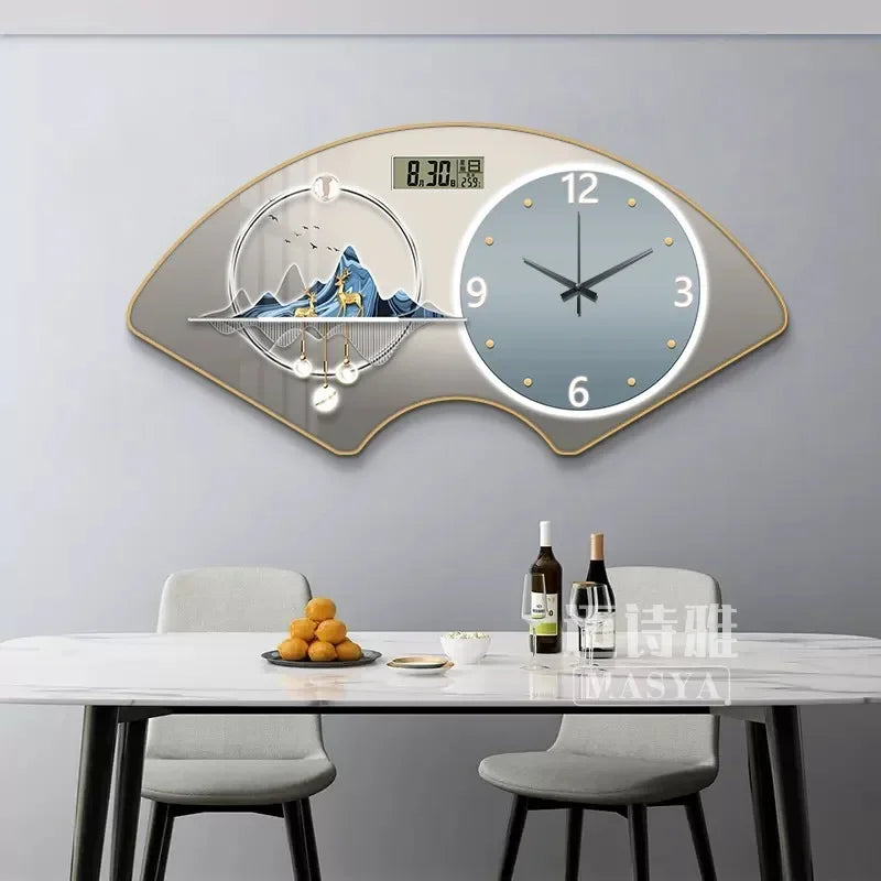 Perpetual calendar electronic clock wall clock Living room fan dining room decorative painting calendar clock hanging picture