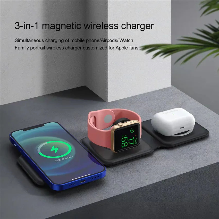 3-in-1 Foldable Wireless Charging Station – Fast Charger for Phone, Watch & Earbuds