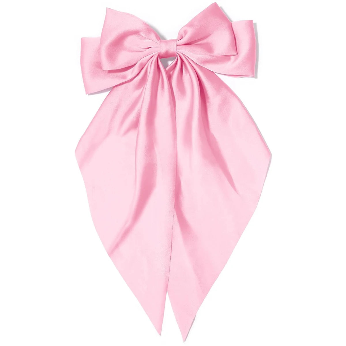 Women's pink bow hair clip, large white satin bow, long tail alligator clip, big hair bow girl suitable for birthday wedding dan