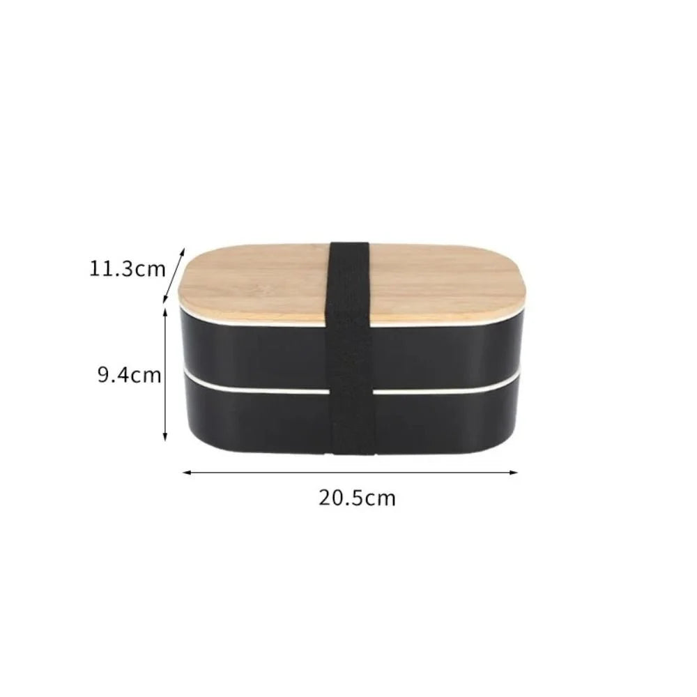 1200ML Divided Lunch Box Picnic Microwave Wooden Cover Japanese Bento Box Portable Double Layer Food Container For Kids