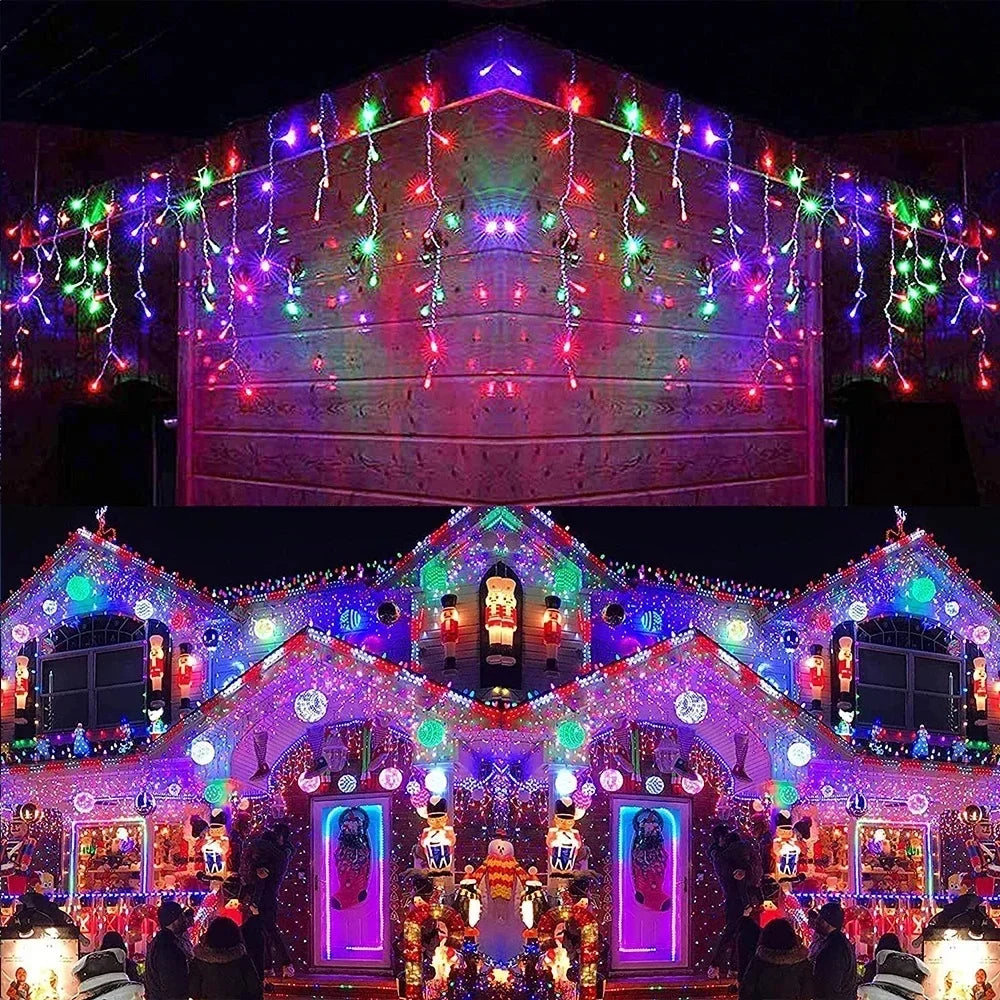Christmas Decoration 2025 Fairy Lights Led lcicle String Lights Outdoor Curtain Garland Street Garland On The House Party 2026