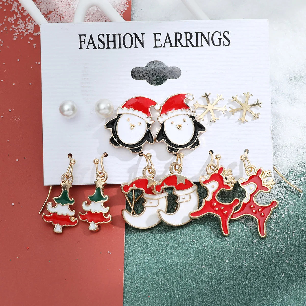 6 Pairs Christmas Earrings Xmas Tree Elk Snowman Santa Claus Cute Ear Stud Dangle Earrings Christmas Gifts For Women Girls Kids