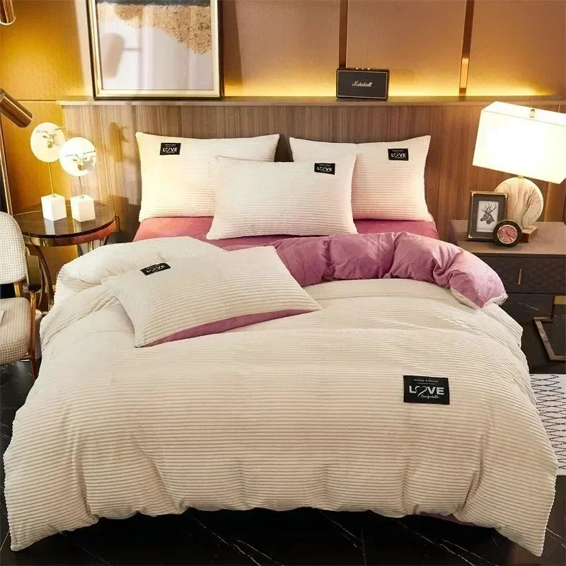 Ultra-Soft Velvet Duvet Cover Warm Thick Bed Quilt Cover Double Bed Luxury Bedding Solid Color Velvet Duvet Cover 겨울용 따뜻한 이불 커버