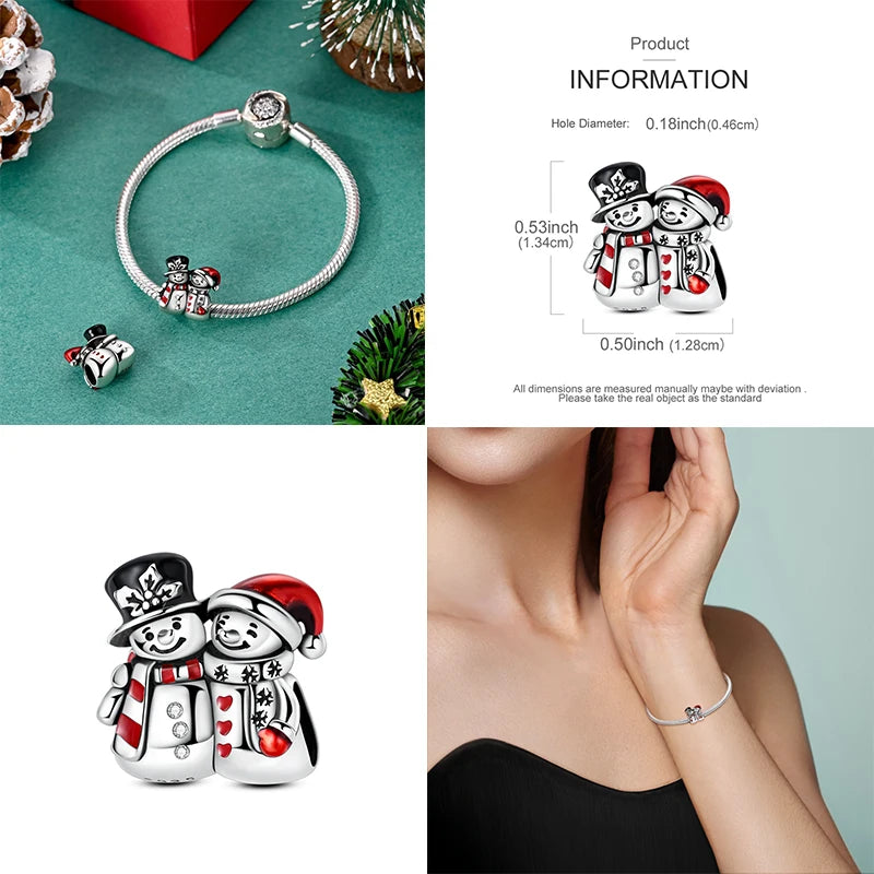 Ladies' Christmas Bead Pendant 925 Pure Silver Snowman Santa Claus Suitable Original Bracelet Exquisite DIY Jewelry Gift