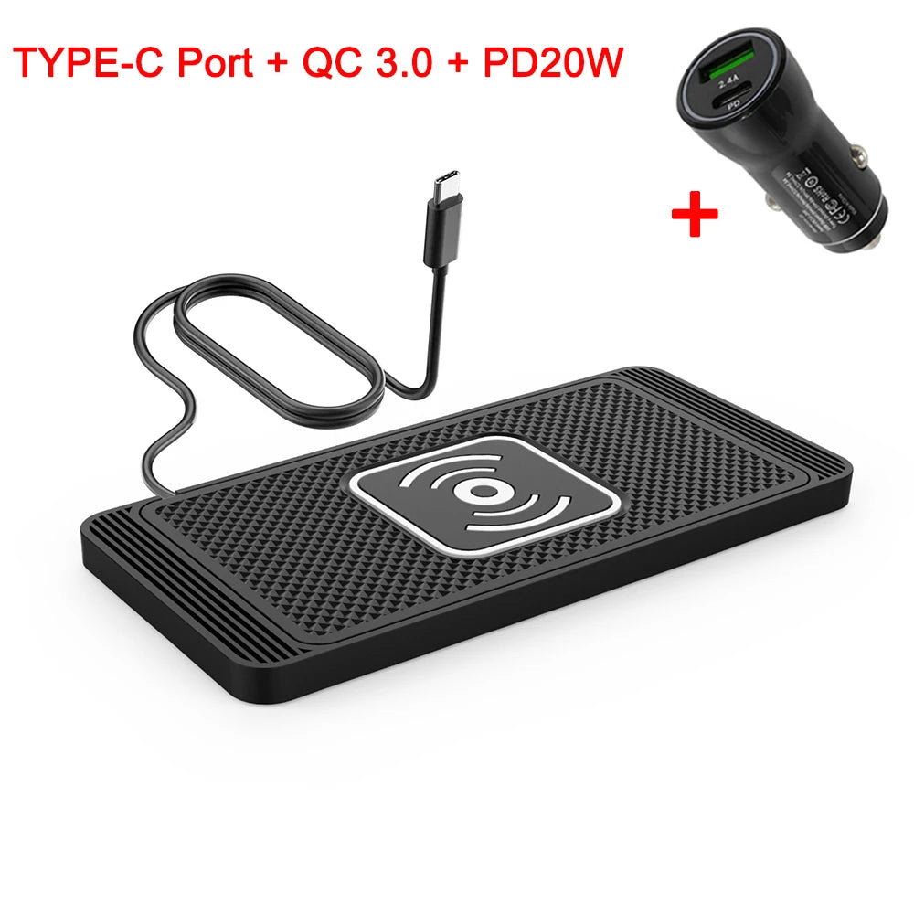 Car Wireless Charger Non-Slip Pad Silicone Fast Charging Wireless Charger for Car for IPhone 15 14 Xiaomi Huawei Samsung S23 S22