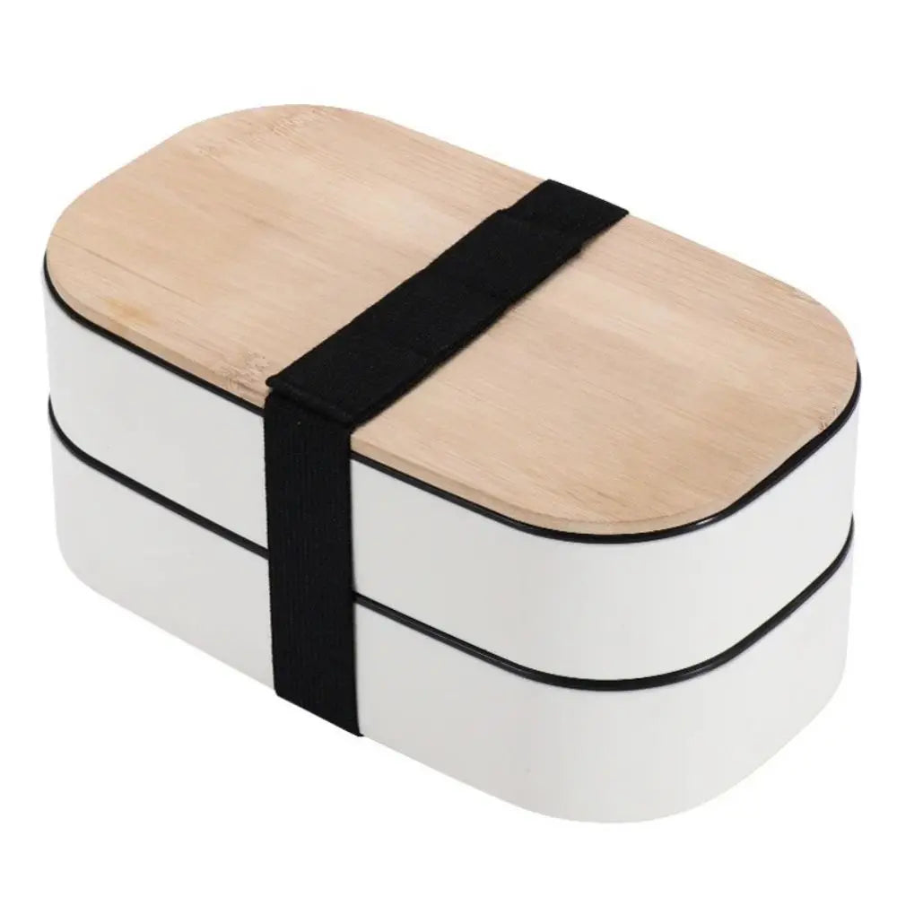 1200ML Divided Lunch Box Picnic Microwave Wooden Cover Japanese Bento Box Portable Double Layer Food Container For Kids