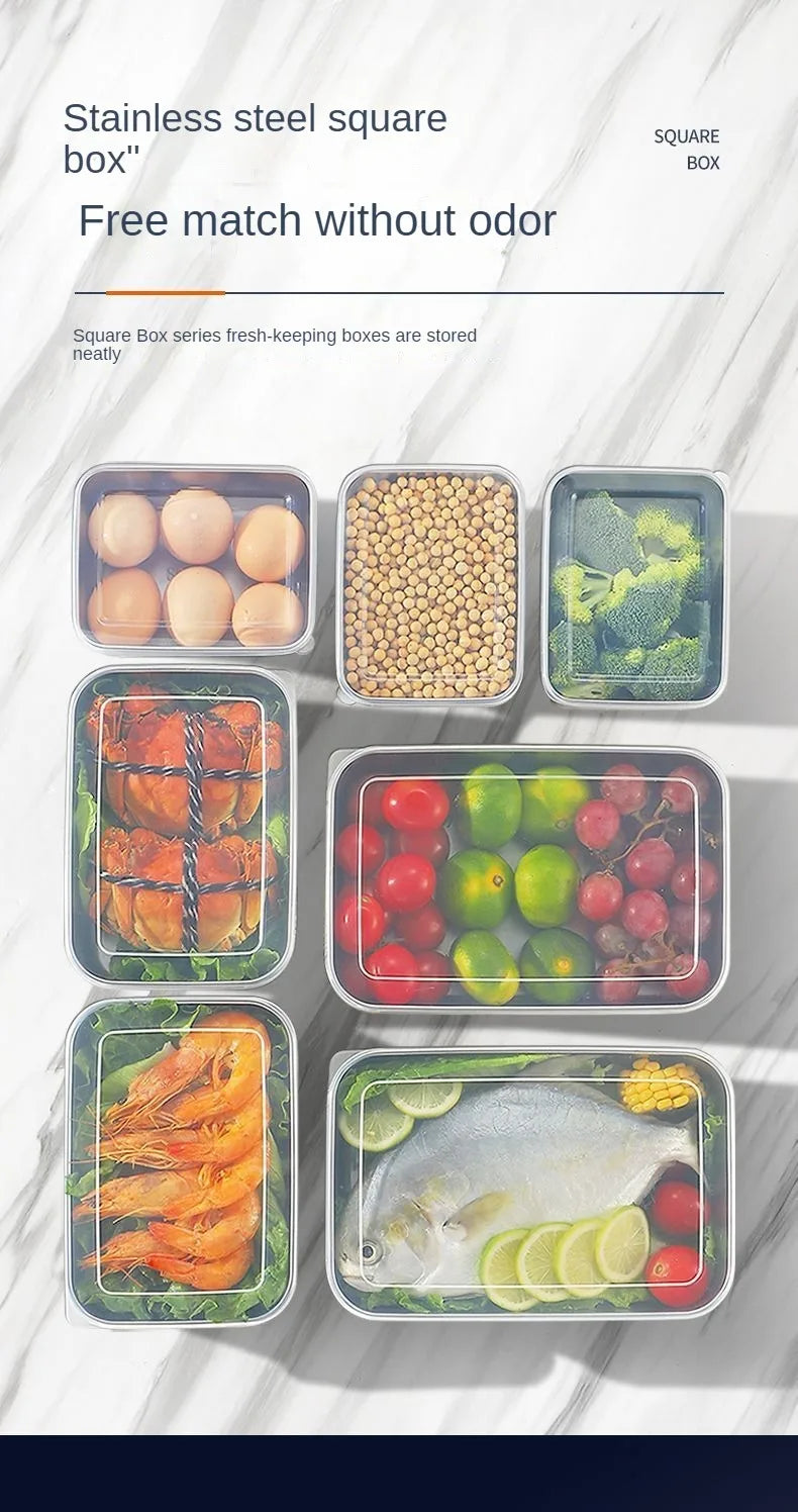 Thickened Square Plate Stainless Steel Rectangular Food Storage Pan With Lid Commercial Dish Tray Freshing Lunch Box Container