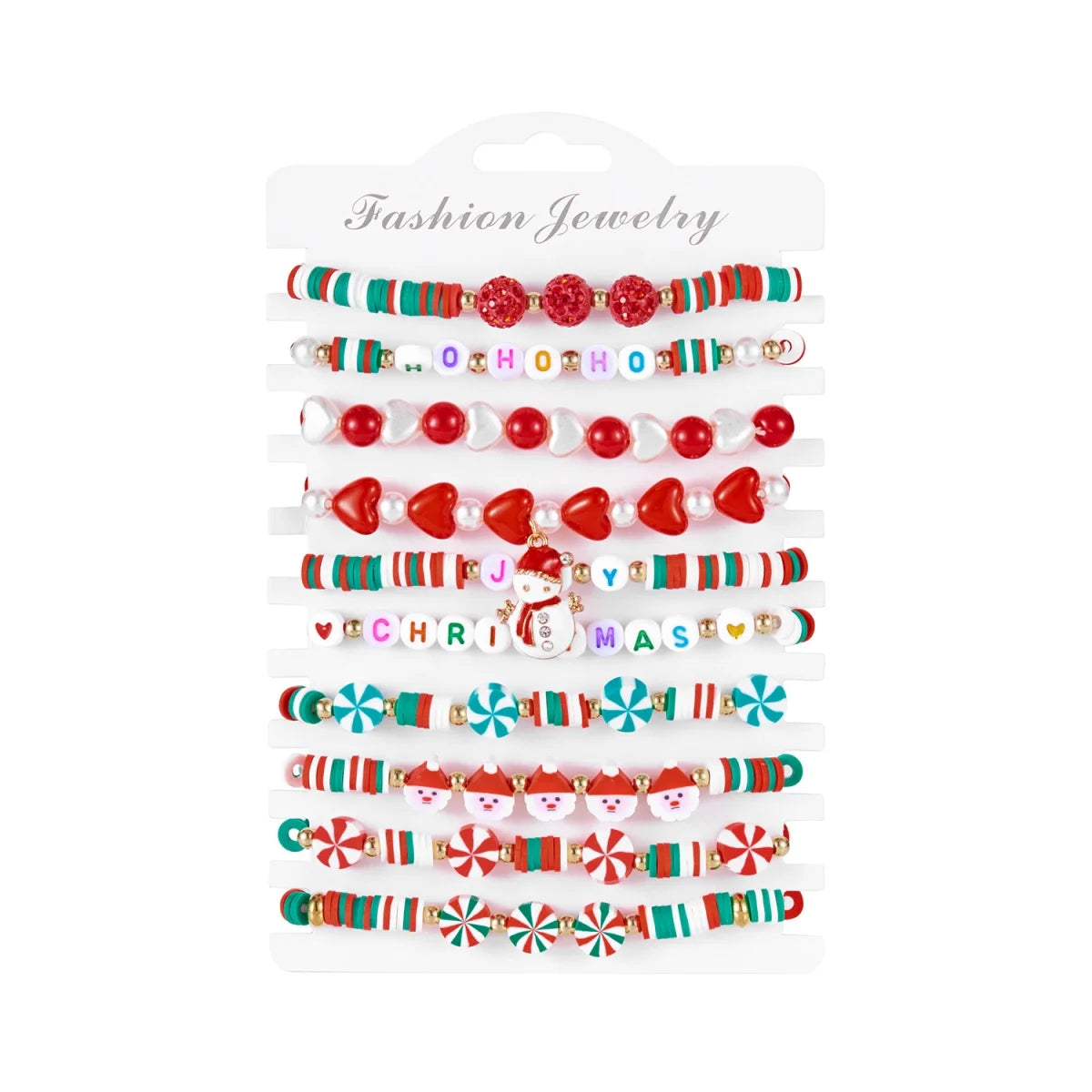 10Pcs/Set Multilayer Christmas Bracelet Snowman Tree Gift Box Snowflake Santa Claus Soft Clay Beads Bangle For Women Men Jewelry