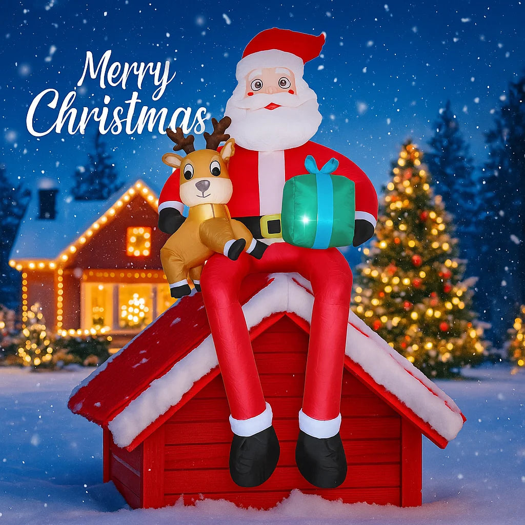 9.5FT Inflatable Christmas Santa Claus Decoration Reindeer Gift LED Home Ornament Christmas Gifts Supplies Toy Xmas Yard Decor