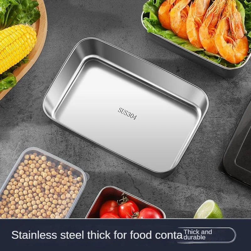 Thickened Square Plate Stainless Steel Rectangular Food Storage Pan With Lid Commercial Dish Tray Freshing Lunch Box Container