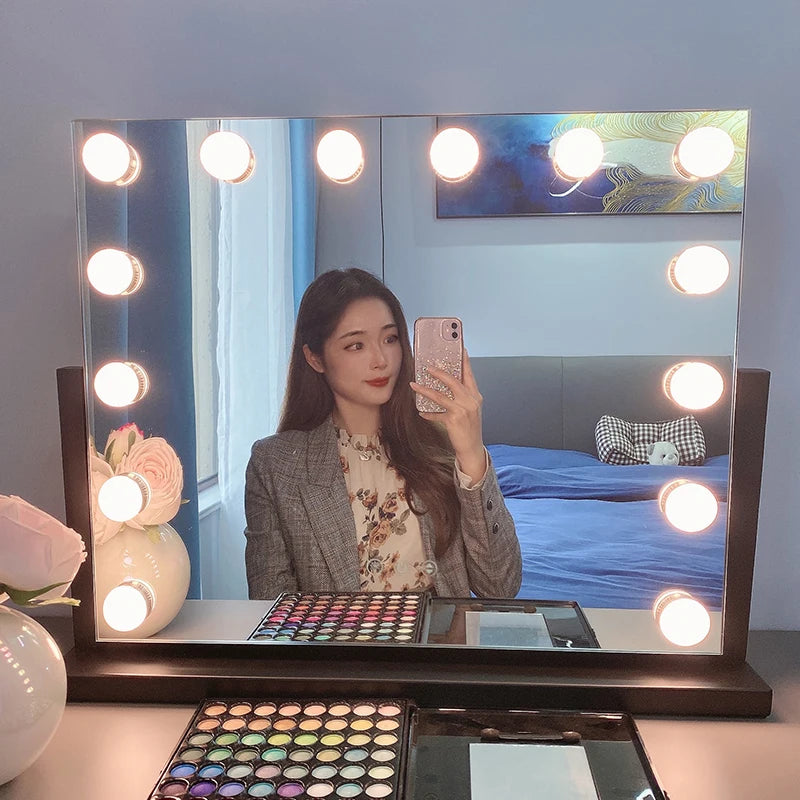 Large Vanity Mirror with Lights Makeup Mirror 17 LED Bulbs 3 Color Lighting Cosmetics for Dressing Bedroom Tabletop White